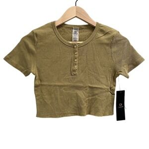 Mono B Anthropologie Crop Short Sleeve‎ T Shirt Athleisure Casual Fennel Medium